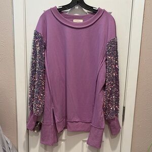 Fantastic Fawn Lavender Sequin Sleeve Sweatshirt